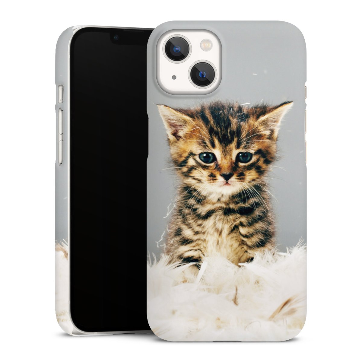 iPhone 13 Handy Premium Case Smartphone Handyhülle Schutzhülle matt Cat Feather Pet Premium Case