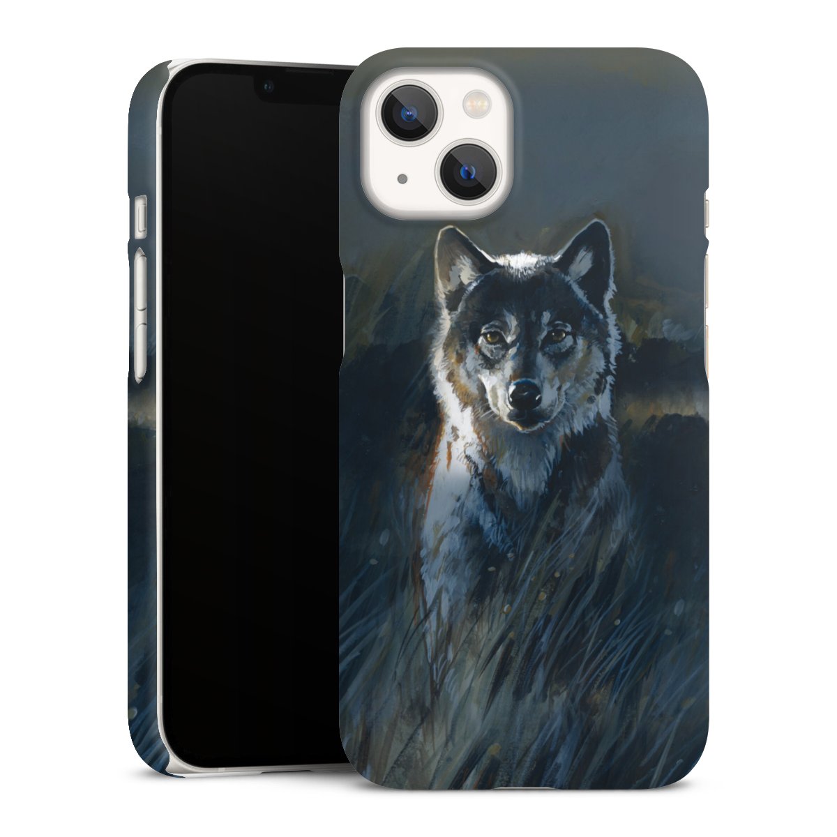 iPhone 13 Handy Premium Case Smartphone Handyhülle Schutzhülle matt Nature Wolf Painting Premium Case