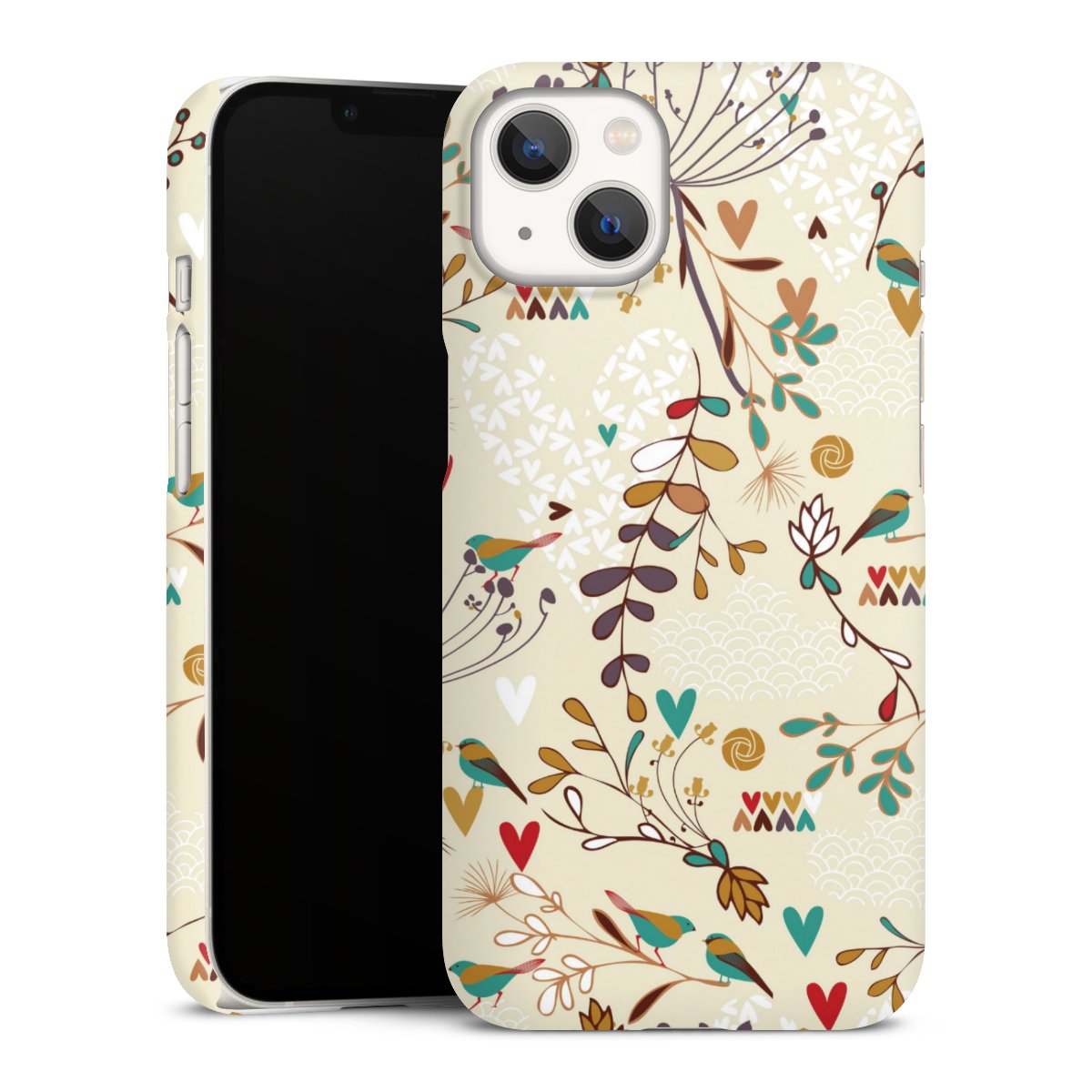 iPhone 13 Handy Premium Case Smartphone Handyhülle Schutzhülle matt Bird Flowers Retro Premium Case