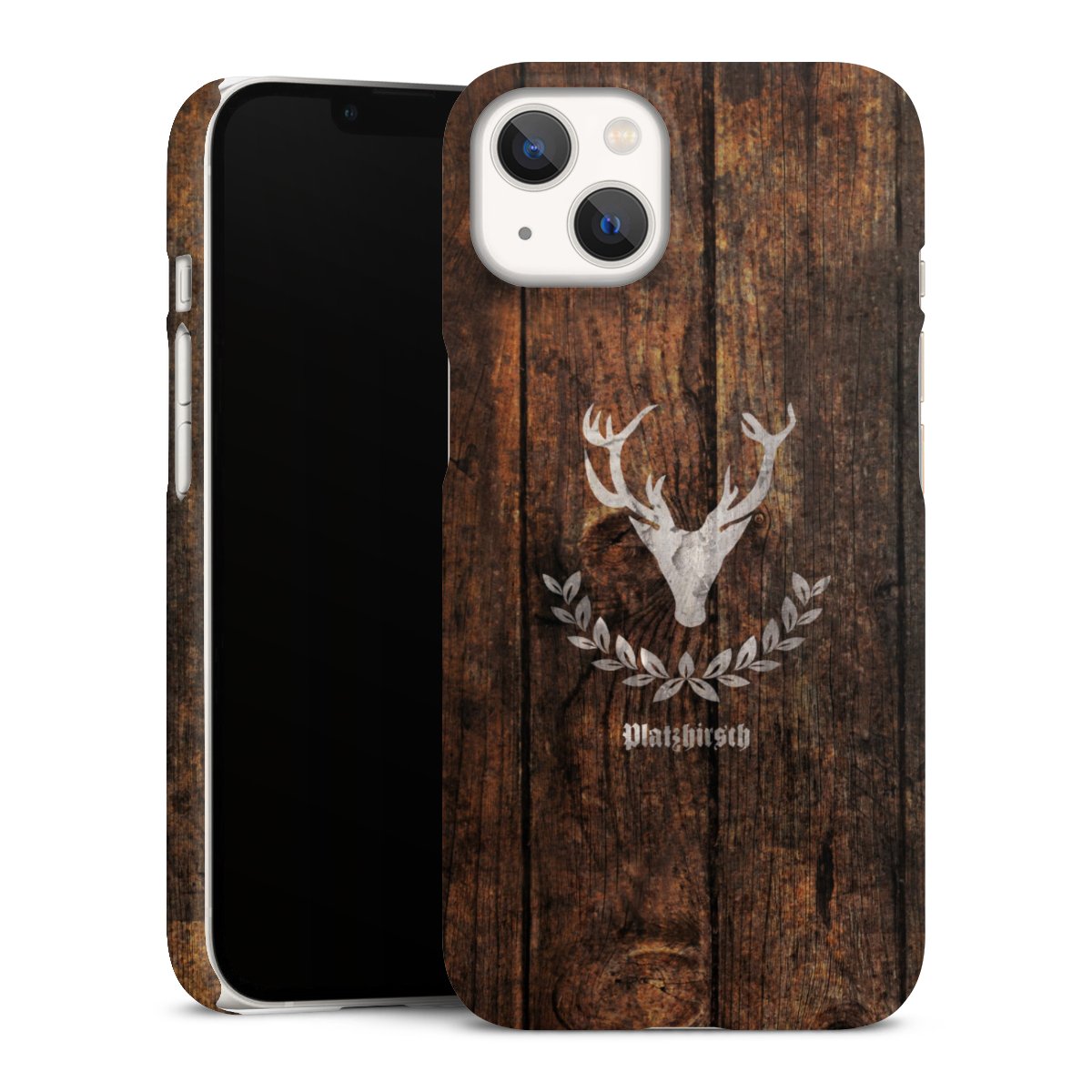 iPhone 13 Handy Premium Case Smartphone Handyhülle Schutzhülle matt Deer Wood Wooden Look Premium Case