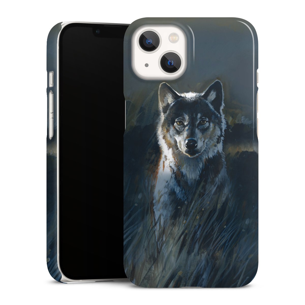 iPhone 13 Handy Premium Case Smartphone Handyhülle Schutzhülle glänzend Nature Wolf Painting Premium Case