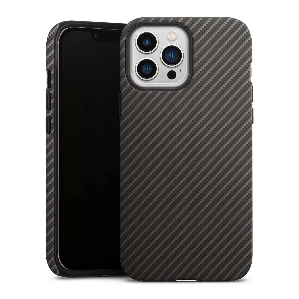 iPhone 13 Pro Max Handy Panzer Handyhülle robuste Outdoor Hülle Schutzhülle matt Metallic Look Carbon Muster Tough Case