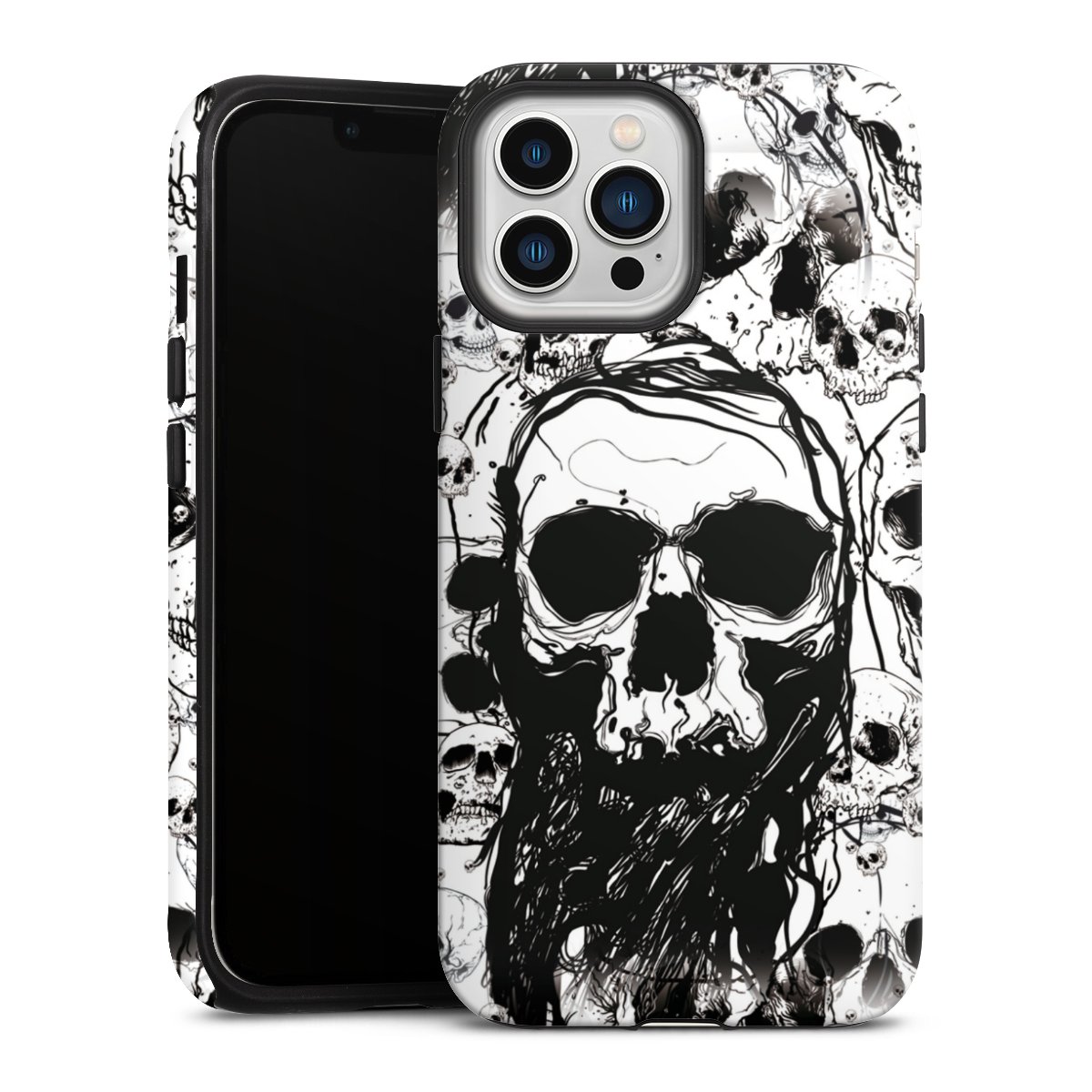 iPhone 13 Pro Max Handy Panzer Handyhülle robuste Outdoor Hülle Schutzhülle matt Totenkopf Halloween Tough Case