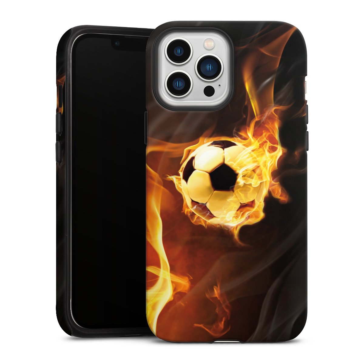 iPhone 13 Pro Max Handy Panzer Handyhülle robuste Outdoor Hülle Schutzhülle matt Ball Fire Soccer Tough Case