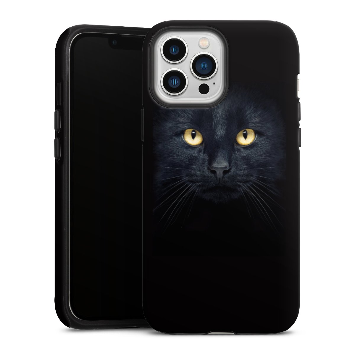 iPhone 13 Pro Max Handy Panzer Handyhülle robuste Outdoor Hülle Schutzhülle matt Eye Cat Black Tough Case