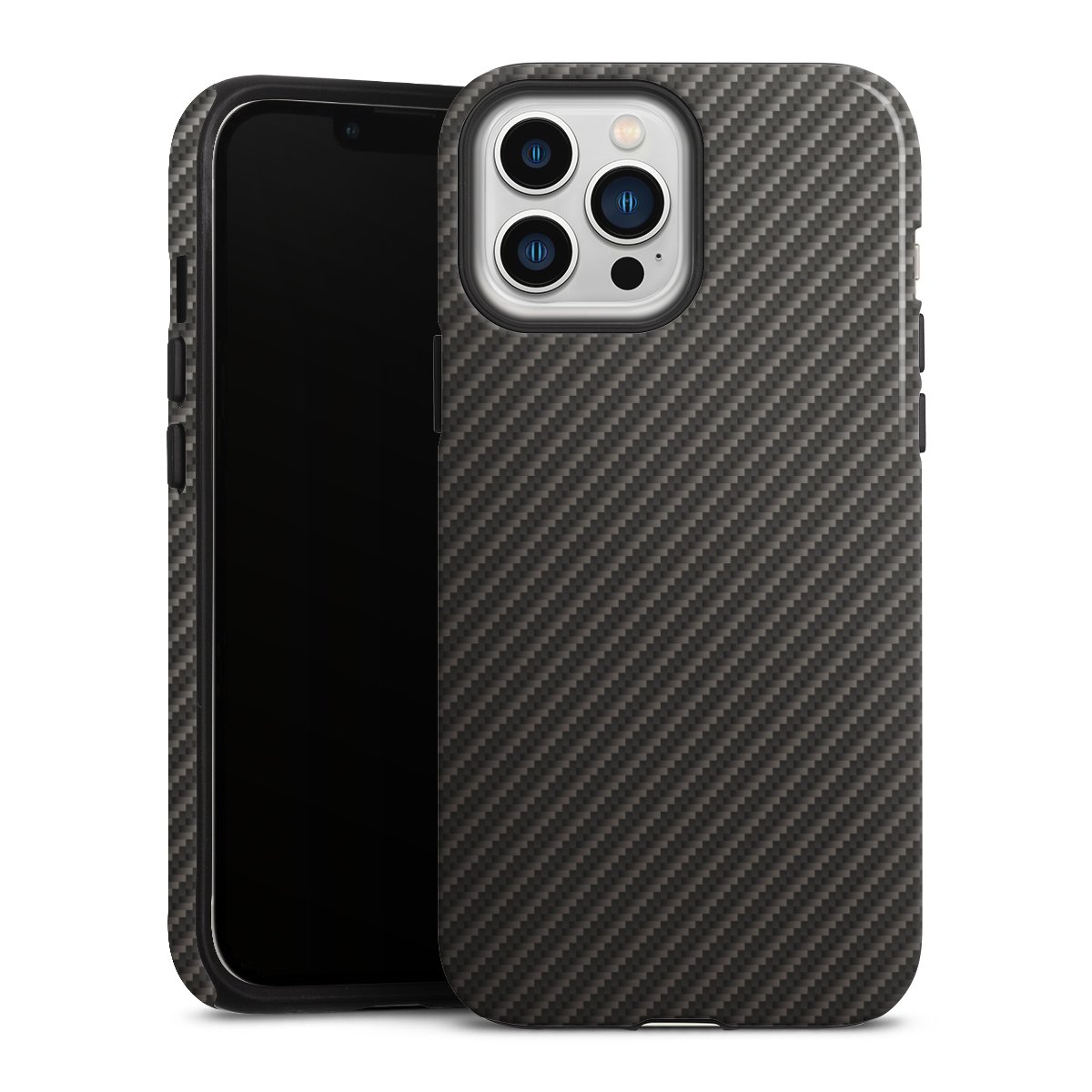 iPhone 13 Pro Max Handy Panzer Handyhülle robuste Outdoor Hülle Schutzhülle glänzend Metallic Look Carbon Muster Tough Case