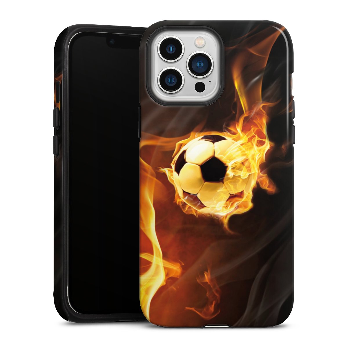 iPhone 13 Pro Max Handy Panzer Handyhülle robuste Outdoor Hülle Schutzhülle glänzend Ball Fire Soccer Tough Case