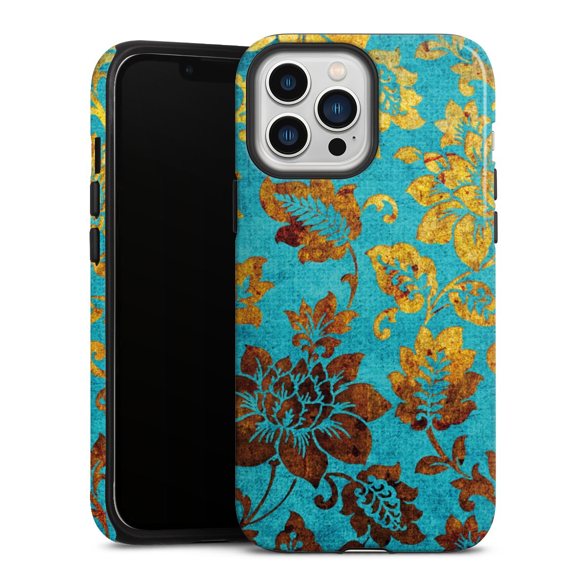 iPhone 13 Pro Max Handy Panzer Handyhülle robuste Outdoor Hülle Schutzhülle glänzend Ornament Vintage Flowers Tough Case