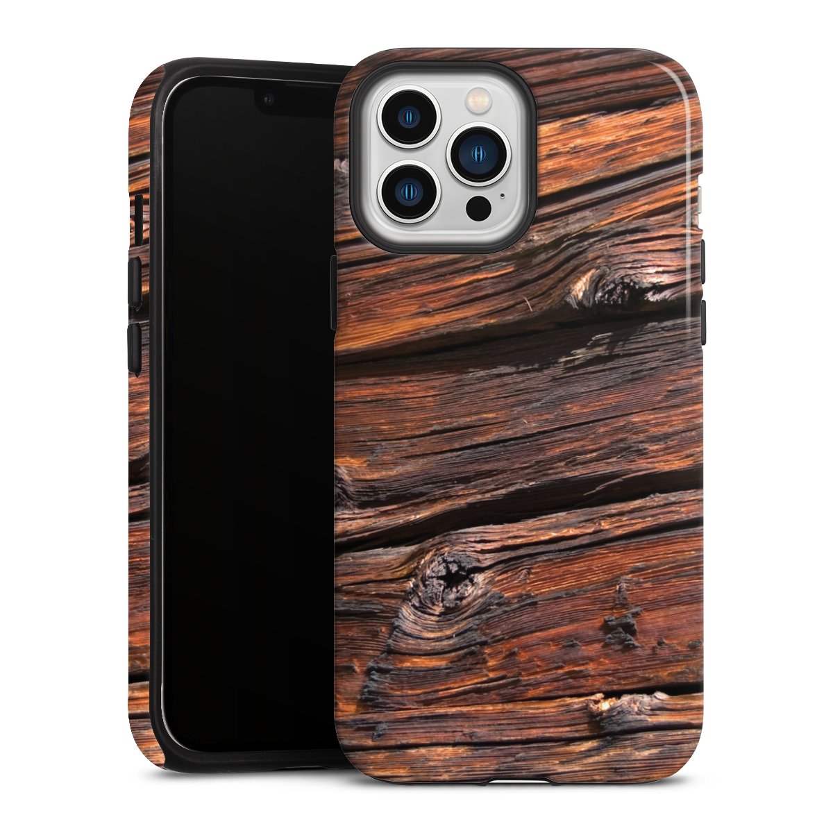 iPhone 13 Pro Max Handy Panzer Handyhülle robuste Outdoor Hülle Schutzhülle glänzend Beams Wooden Look Wood Tough Case