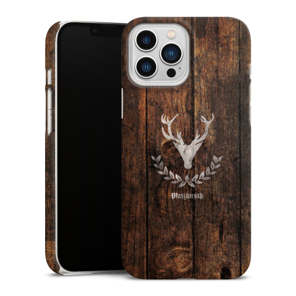 iPhone 13 Pro Max Handy Premium Case Smartphone Handyhülle Schutzhülle matt Deer Wood Wooden Look Premium Case