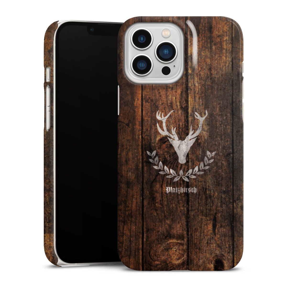 iPhone 13 Pro Max Handy Premium Case Smartphone Handyhülle Schutzhülle glänzend Deer Wood Wooden Look Premium Case