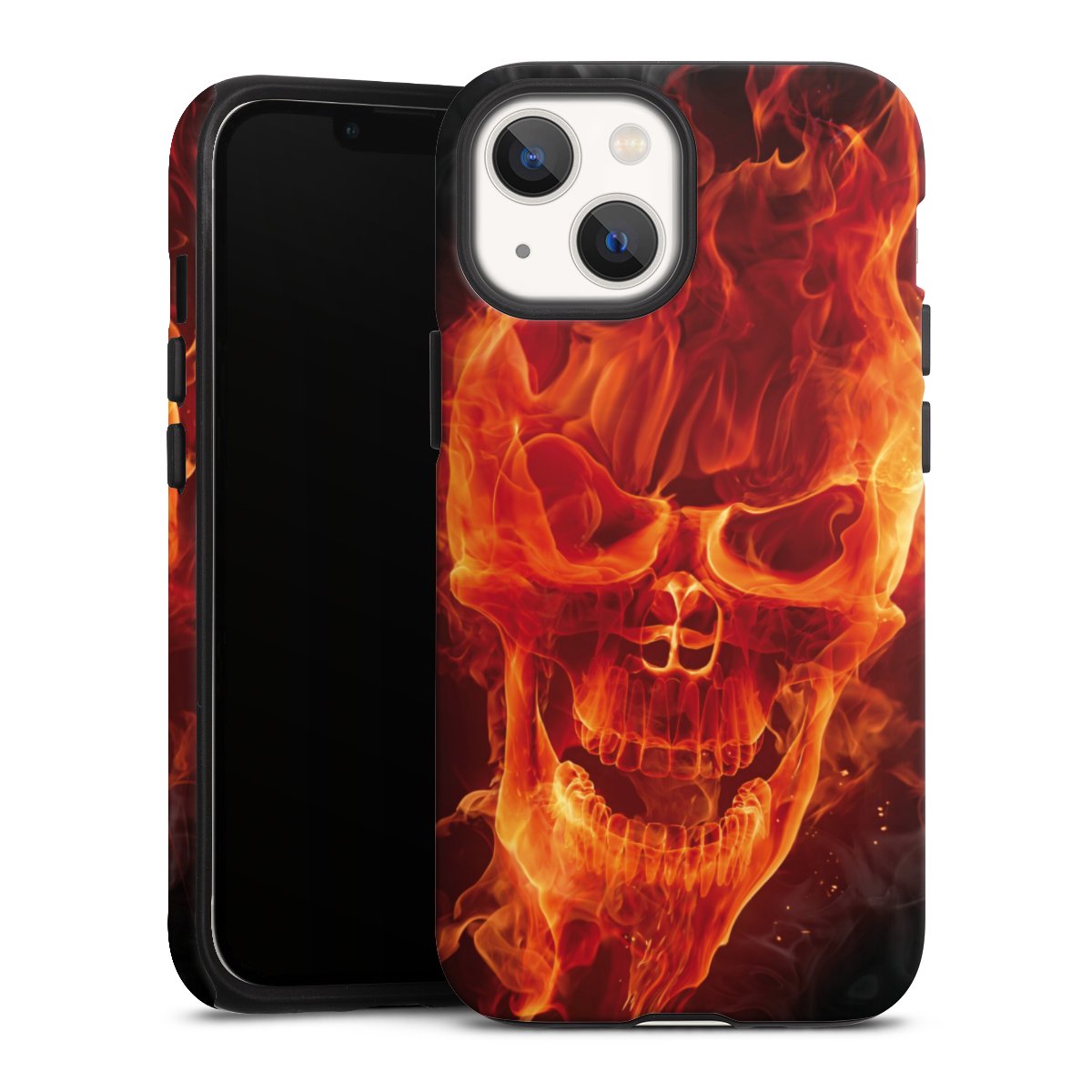 iPhone 13 Mini Handy Panzer Handyhülle robuste Outdoor Hülle Schutzhülle matt Totenkopf Skull Fire Tough Case