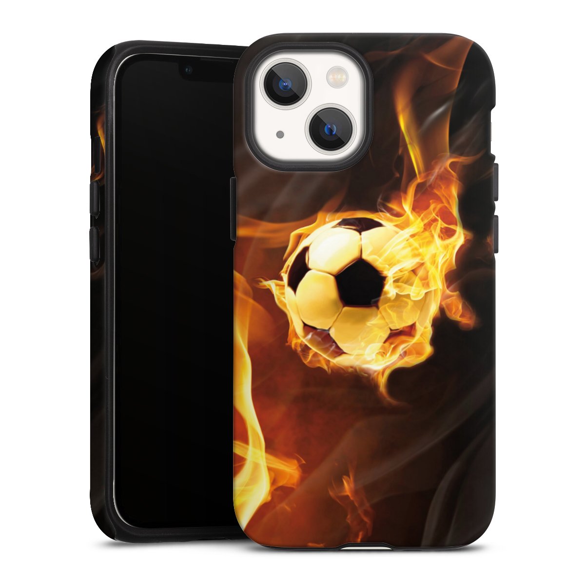 iPhone 13 Mini Handy Panzer Handyhülle robuste Outdoor Hülle Schutzhülle matt Ball Fire Soccer Tough Case