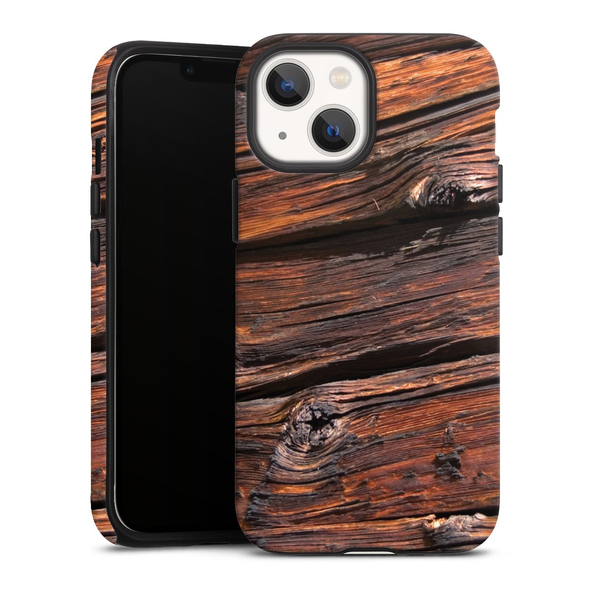 iPhone 13 Mini Handy Panzer Handyhülle robuste Outdoor Hülle Schutzhülle matt Beams Wooden Look Wood Tough Case