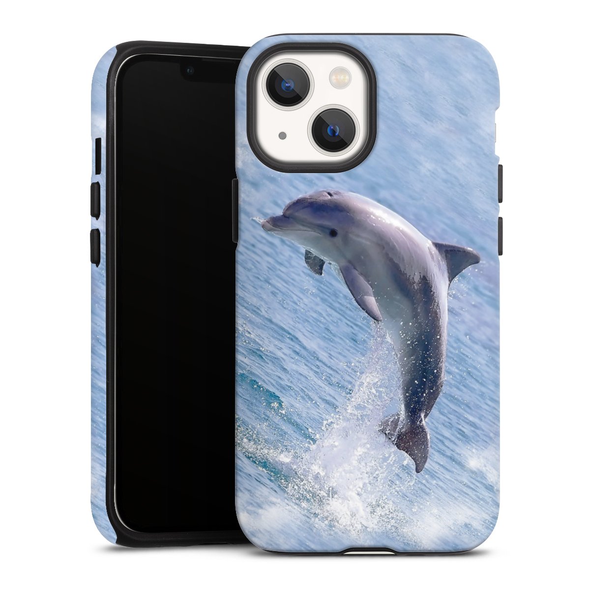 iPhone 13 Mini Handy Panzer Handyhülle robuste Outdoor Hülle Schutzhülle matt Dolphin Ocean Wale Tough Case