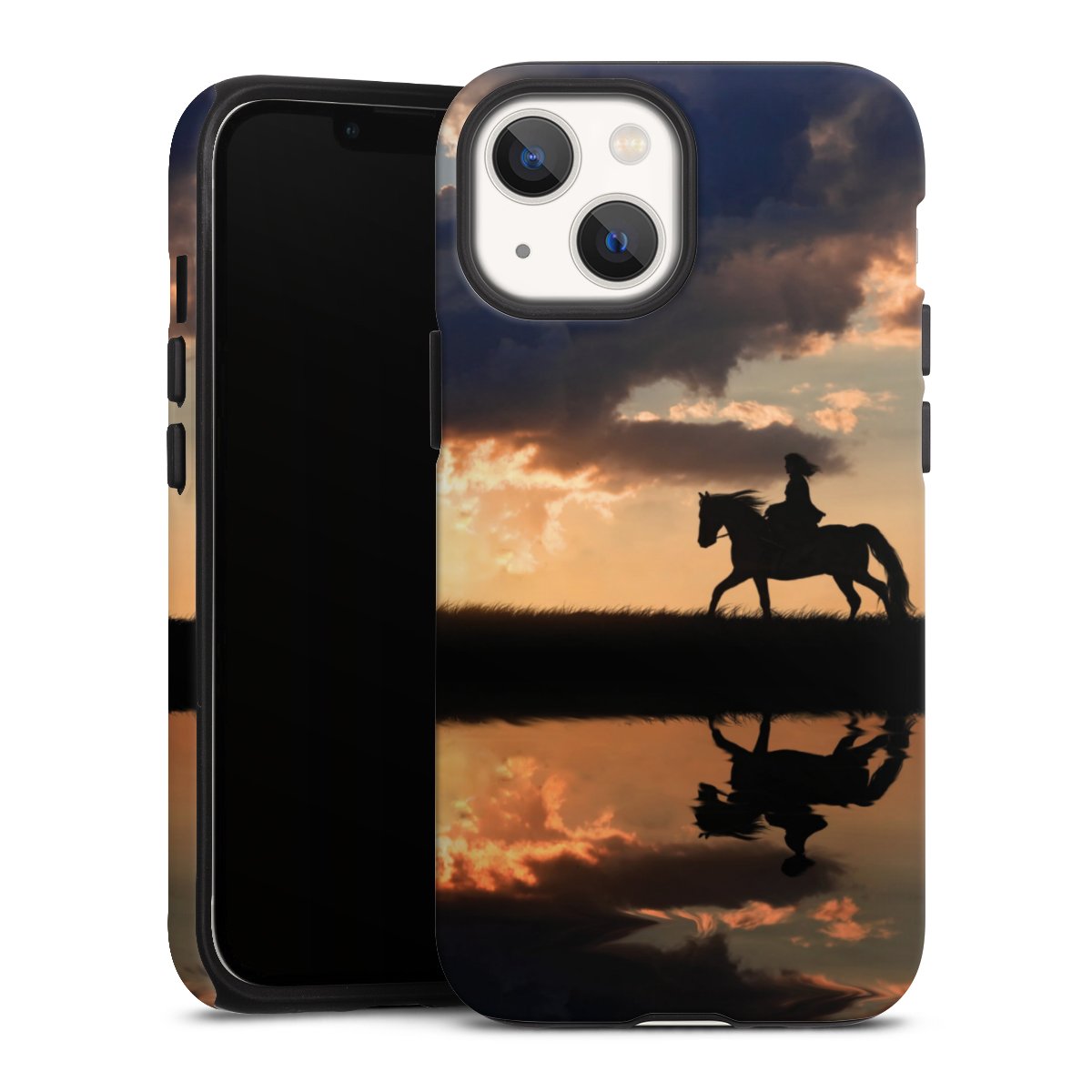 iPhone 13 Mini Handy Panzer Handyhülle robuste Outdoor Hülle Schutzhülle matt Horse Sunset Horseback Riding Tough Case