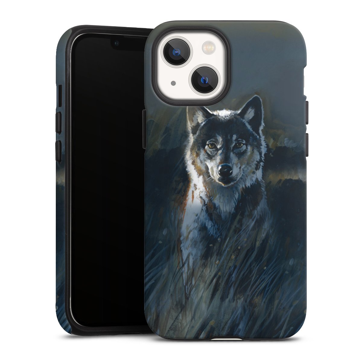 iPhone 13 Mini Handy Panzer Handyhülle robuste Outdoor Hülle Schutzhülle matt Nature Wolf Painting Tough Case