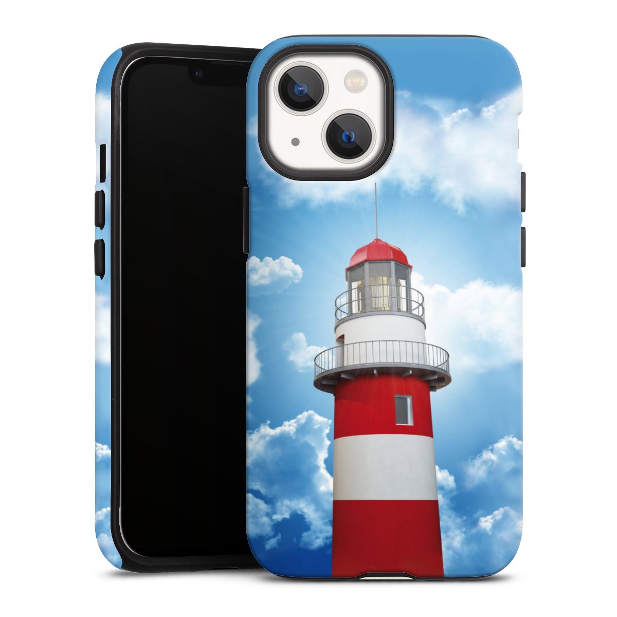 iPhone 13 Mini Handy Panzer Handyhülle robuste Outdoor Hülle Schutzhülle matt Lighthouse Sky Cloud Tough Case