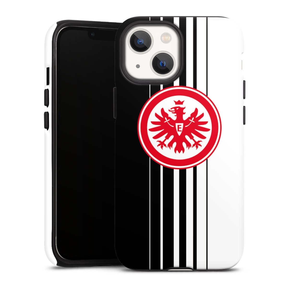 iPhone 13 Mini Handy Panzer Handyhülle robuste Outdoor Hülle Schutzhülle matt Stripes Eintracht Frankfurt Official Licensed Product Tough Case