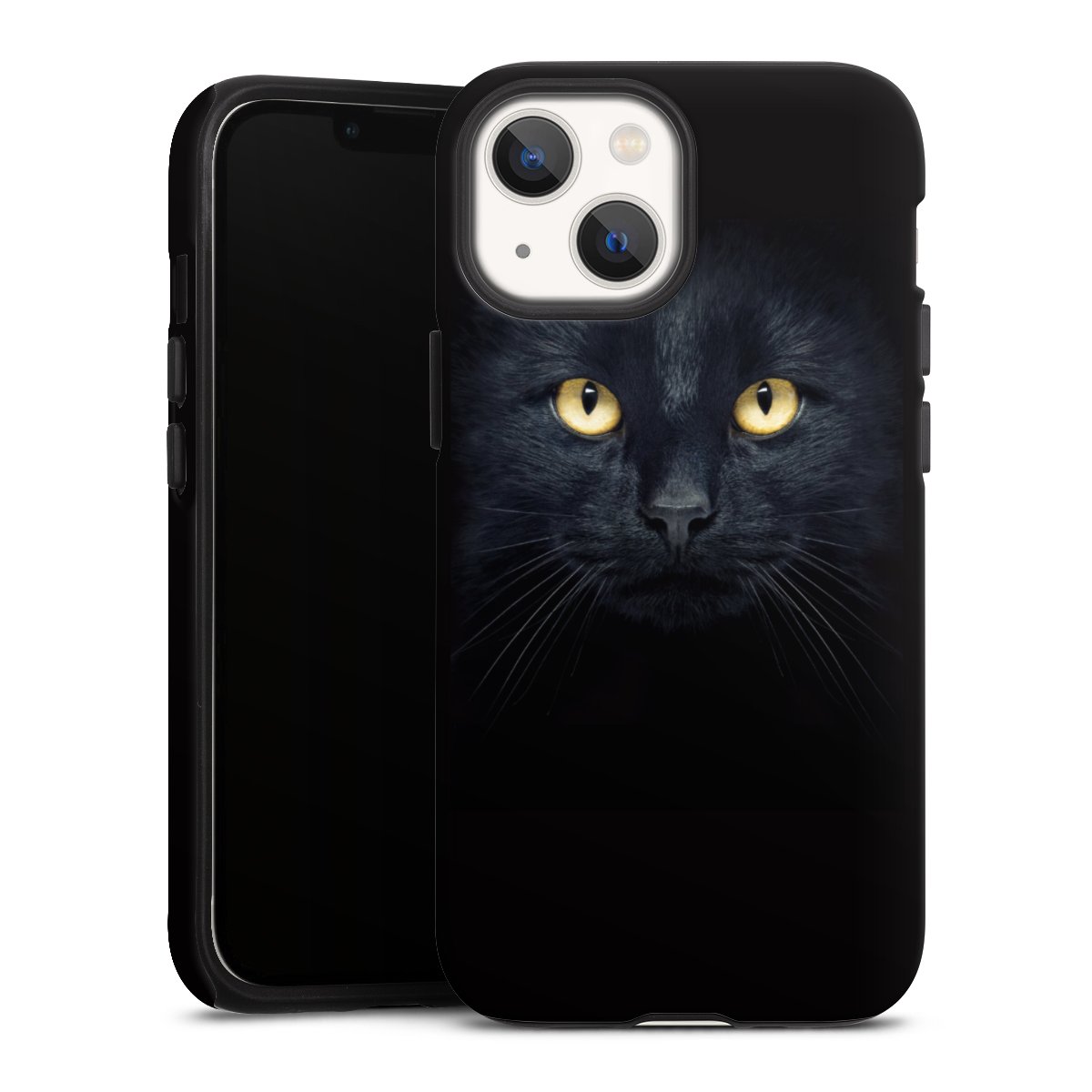 iPhone 13 Mini Handy Panzer Handyhülle robuste Outdoor Hülle Schutzhülle matt Eye Cat Black Tough Case