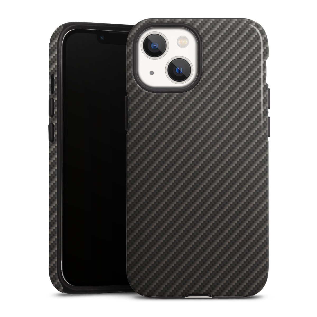 iPhone 13 Mini Handy Panzer Handyhülle robuste Outdoor Hülle Schutzhülle glänzend Metallic Look Carbon Muster Tough Case