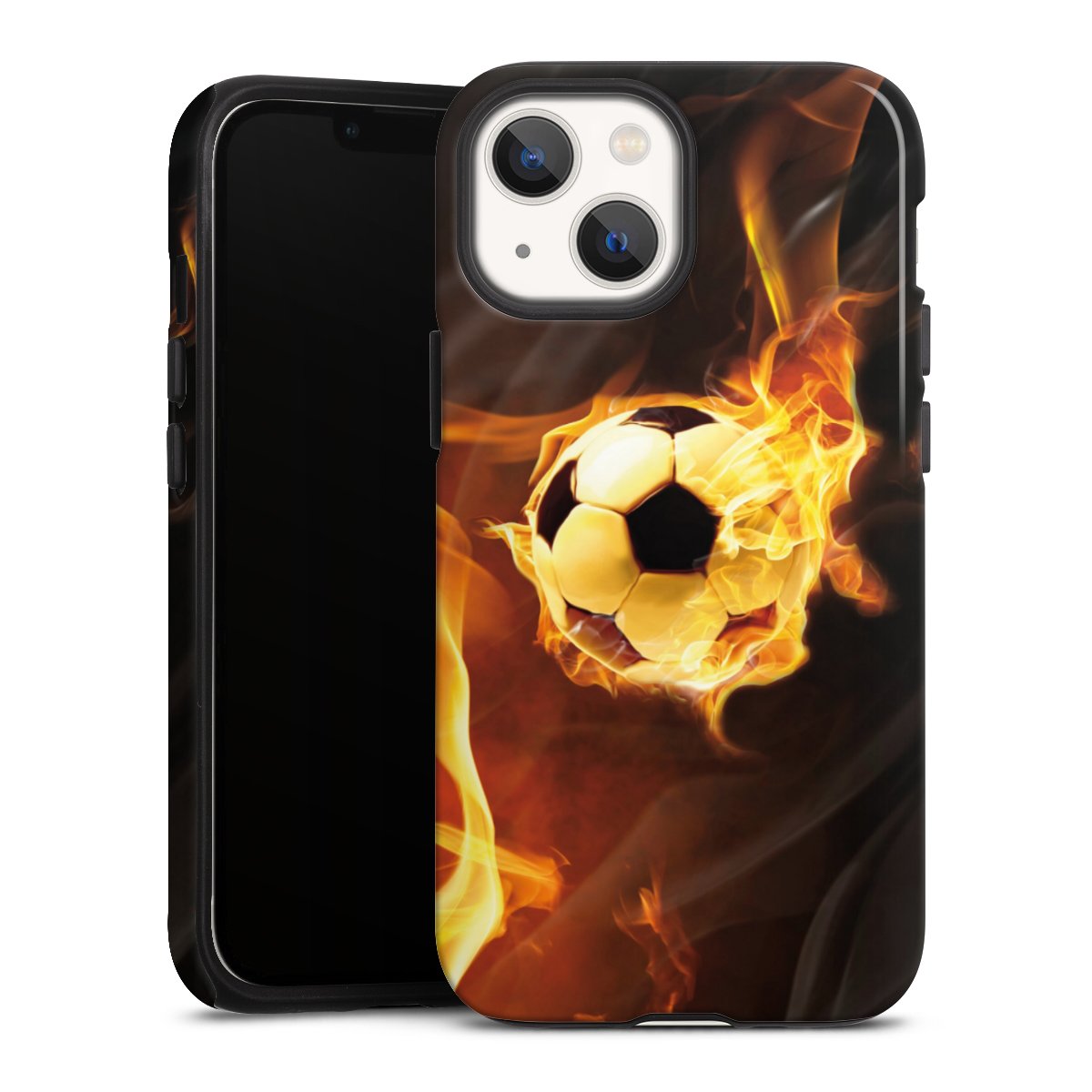 iPhone 13 Mini Handy Panzer Handyhülle robuste Outdoor Hülle Schutzhülle glänzend Ball Fire Soccer Tough Case