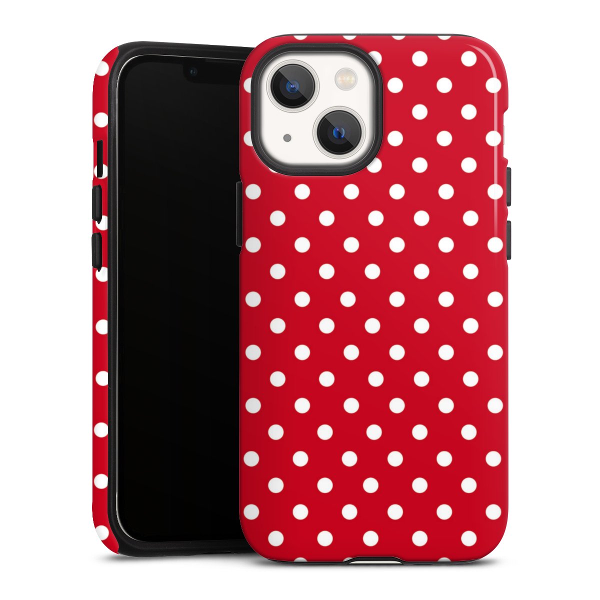 iPhone 13 Mini Handy Panzer Handyhülle robuste Outdoor Hülle Schutzhülle glänzend Points Polka Dots Retro Tough Case