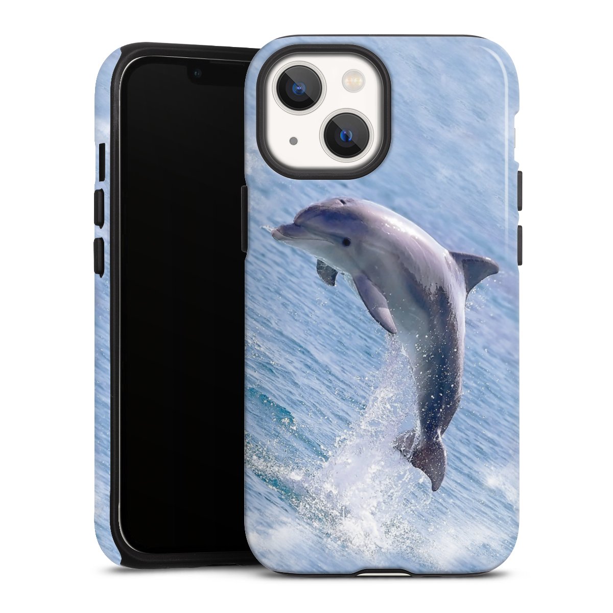 iPhone 13 Mini Handy Panzer Handyhülle robuste Outdoor Hülle Schutzhülle glänzend Dolphin Ocean Wale Tough Case