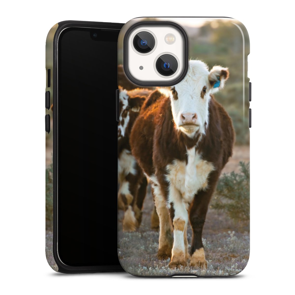 iPhone 13 Mini Handy Panzer Handyhülle robuste Outdoor Hülle Schutzhülle glänzend Cow Farmer Calf Tough Case