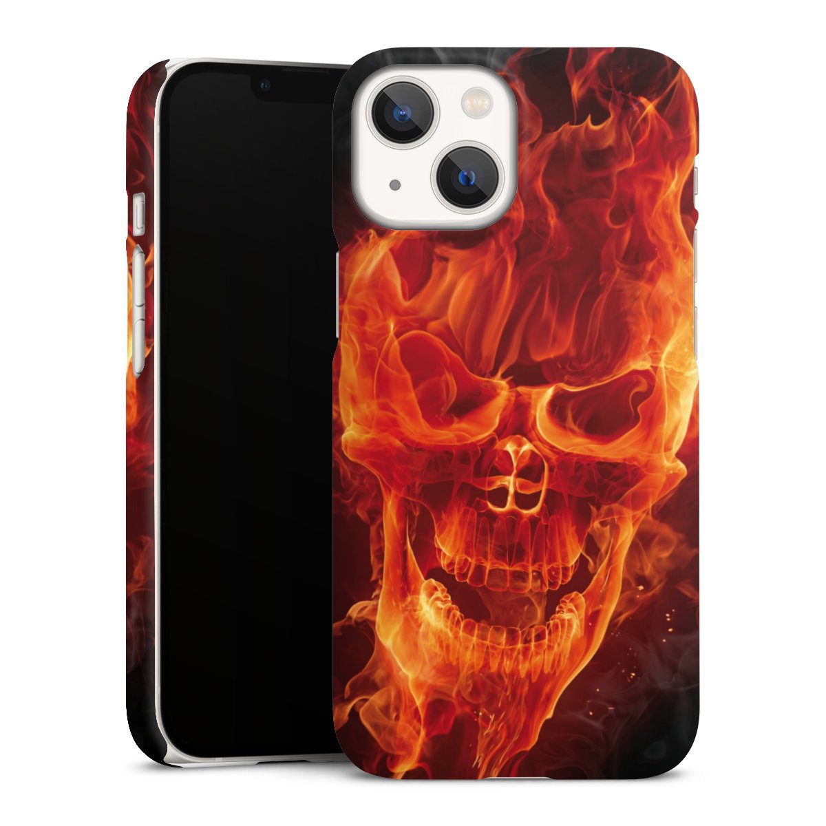 iPhone 13 Mini Handy Premium Case Smartphone Handyhülle Schutzhülle matt Totenkopf Skull Fire Premium Case