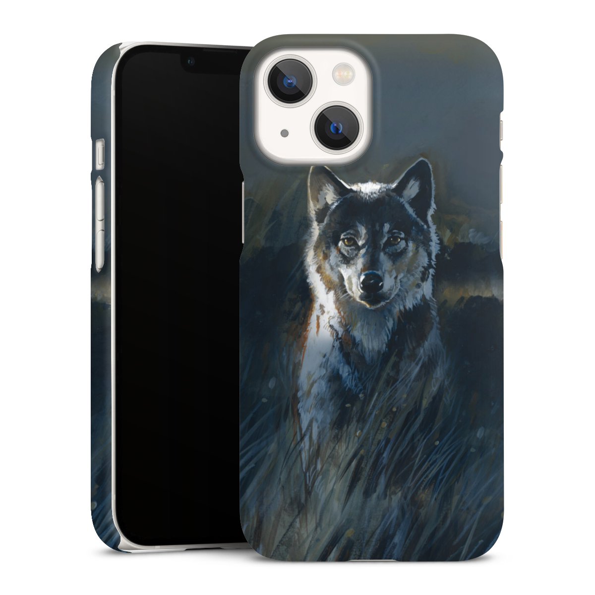 iPhone 13 Mini Handy Premium Case Smartphone Handyhülle Schutzhülle matt Nature Wolf Painting Premium Case