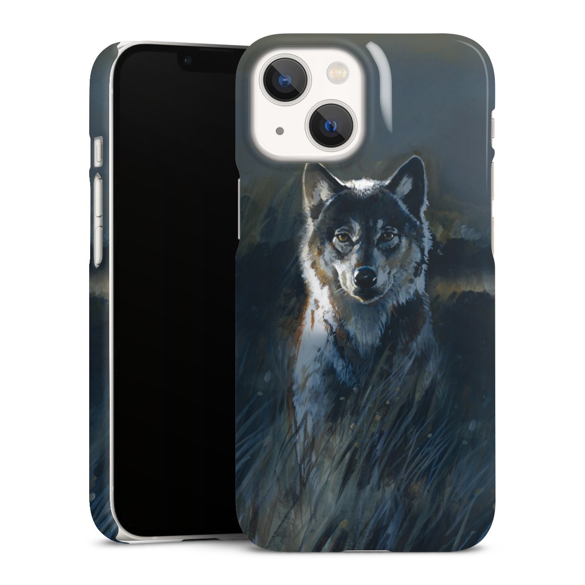 iPhone 13 Mini Handy Premium Case Smartphone Handyhülle Schutzhülle glänzend Nature Wolf Painting Premium Case