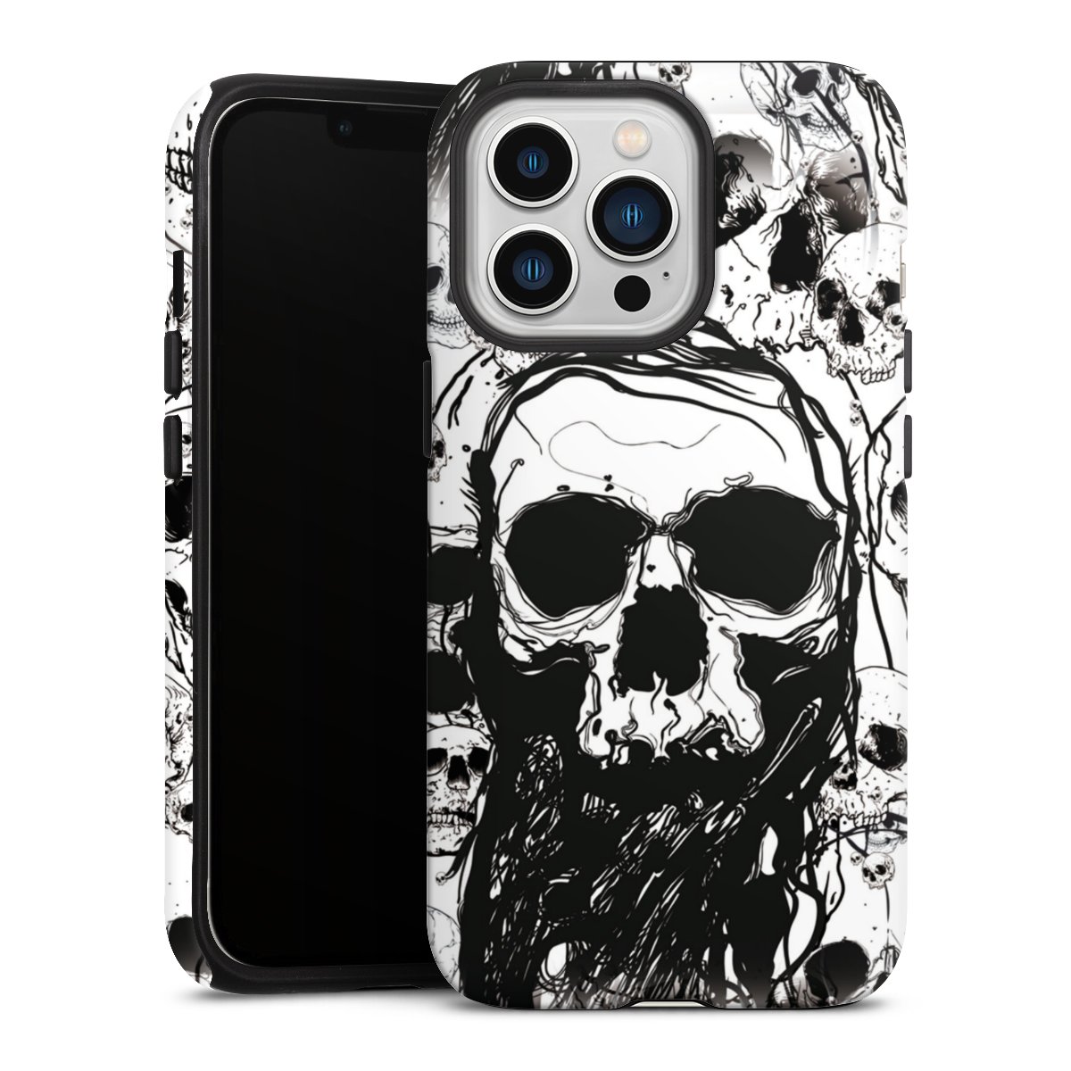 iPhone 13 Pro Handy Panzer Handyhülle robuste Outdoor Hülle Schutzhülle matt Totenkopf Halloween Tough Case