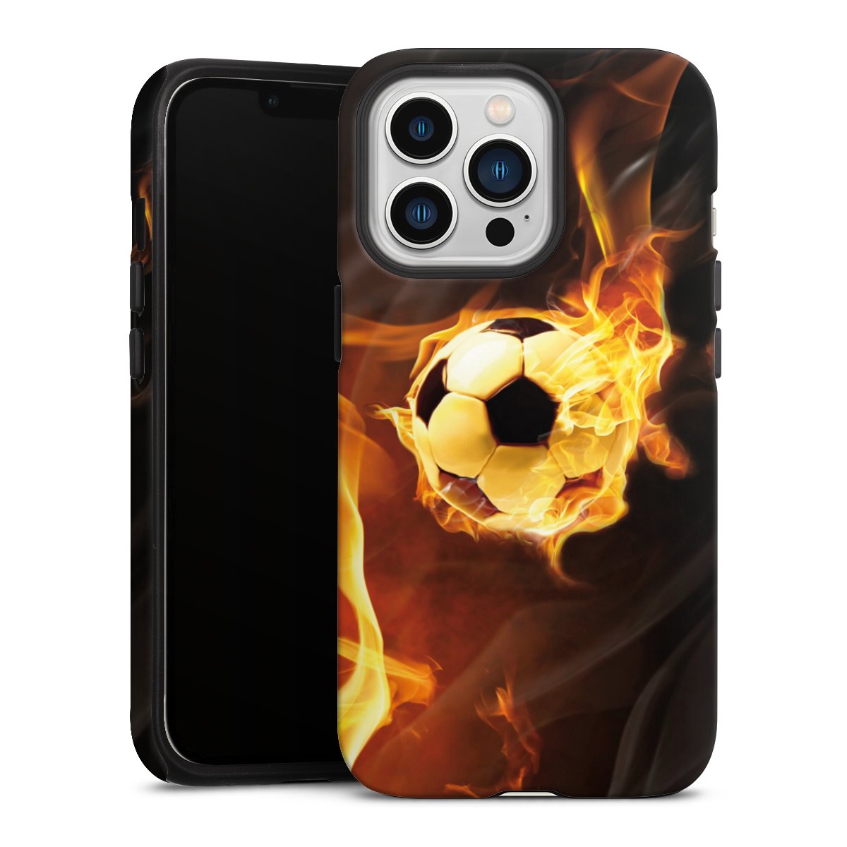 iPhone 13 Pro Handy Panzer Handyhülle robuste Outdoor Hülle Schutzhülle matt Ball Fire Soccer Tough Case