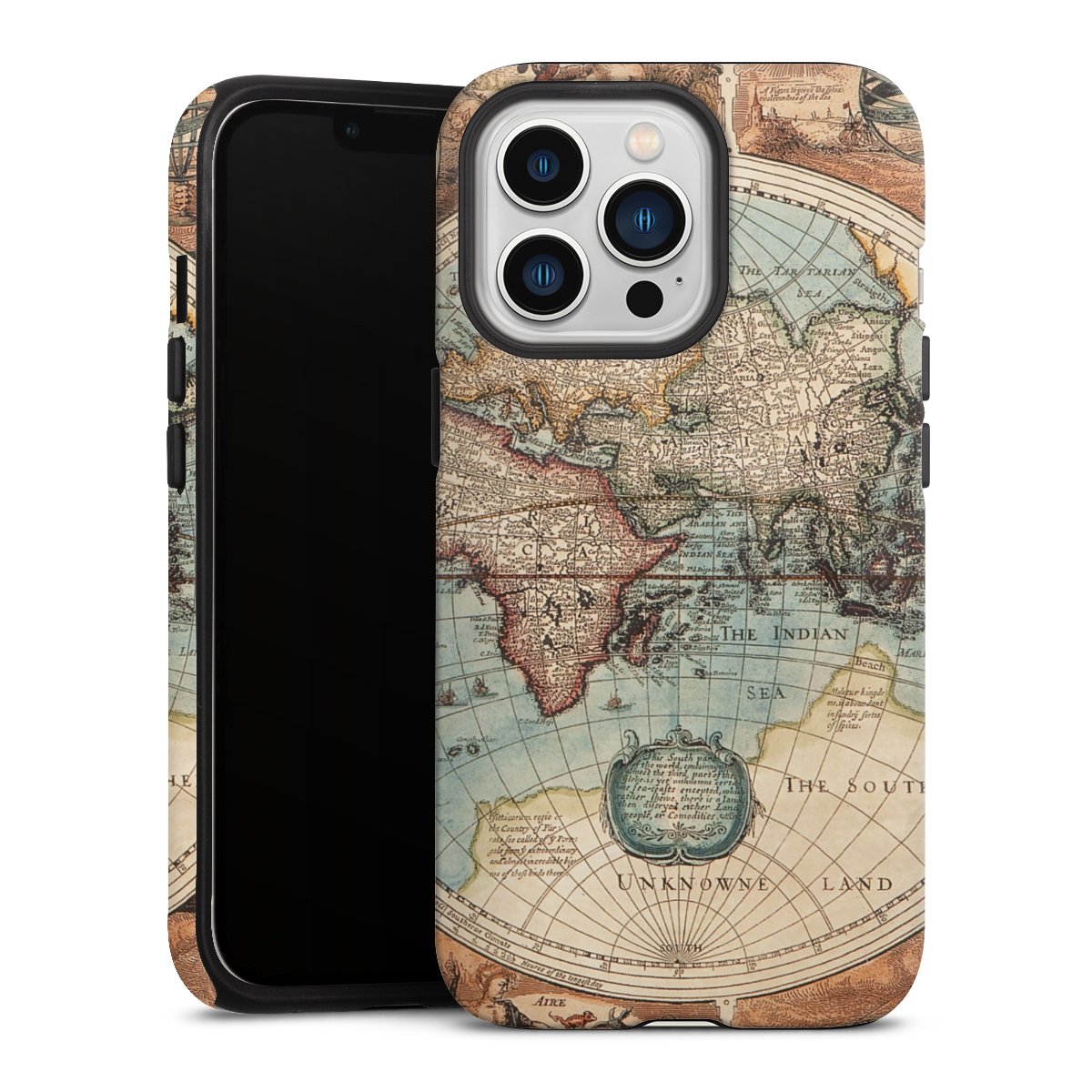 iPhone 13 Pro Handy Panzer Handyhülle robuste Outdoor Hülle Schutzhülle matt World Map Vintage Map Tough Case