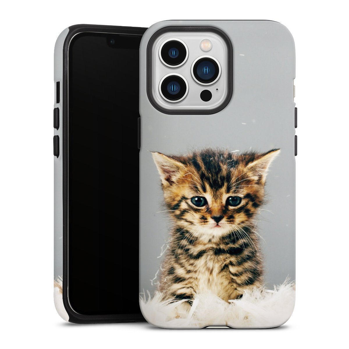 iPhone 13 Pro Handy Panzer Handyhülle robuste Outdoor Hülle Schutzhülle matt Cat Feather Pet Tough Case