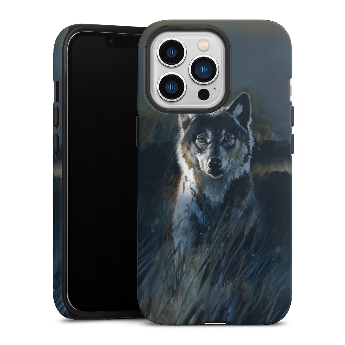 iPhone 13 Pro Handy Panzer Handyhülle robuste Outdoor Hülle Schutzhülle matt Nature Wolf Painting Tough Case