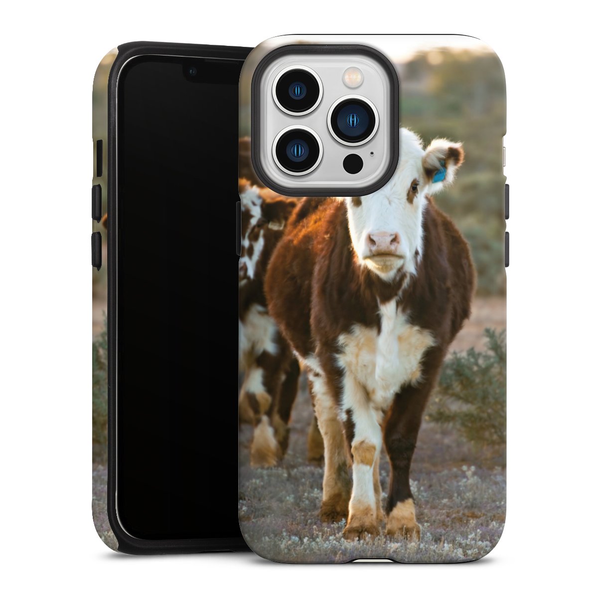 iPhone 13 Pro Handy Panzer Handyhülle robuste Outdoor Hülle Schutzhülle matt Cow Farmer Calf Tough Case