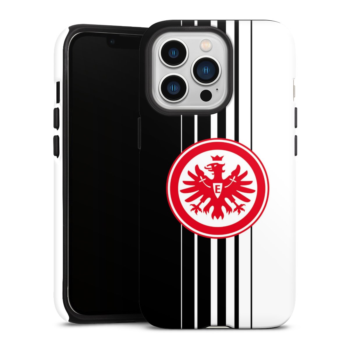 iPhone 13 Pro Handy Panzer Handyhülle robuste Outdoor Hülle Schutzhülle matt Stripes Eintracht Frankfurt Official Licensed Product Tough Case