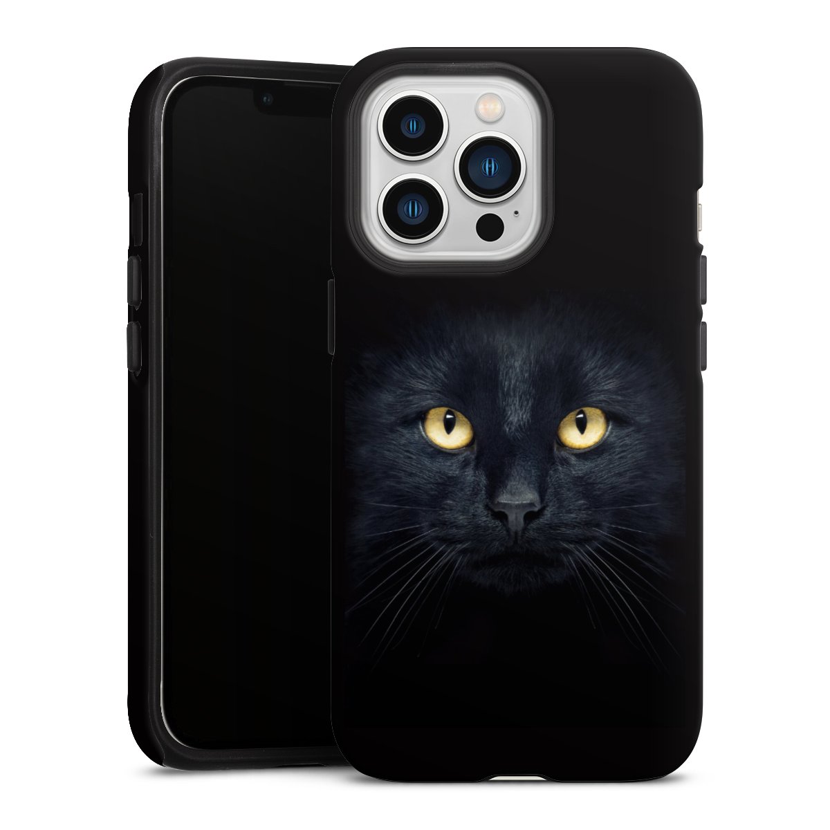 iPhone 13 Pro Handy Panzer Handyhülle robuste Outdoor Hülle Schutzhülle matt Eye Cat Black Tough Case