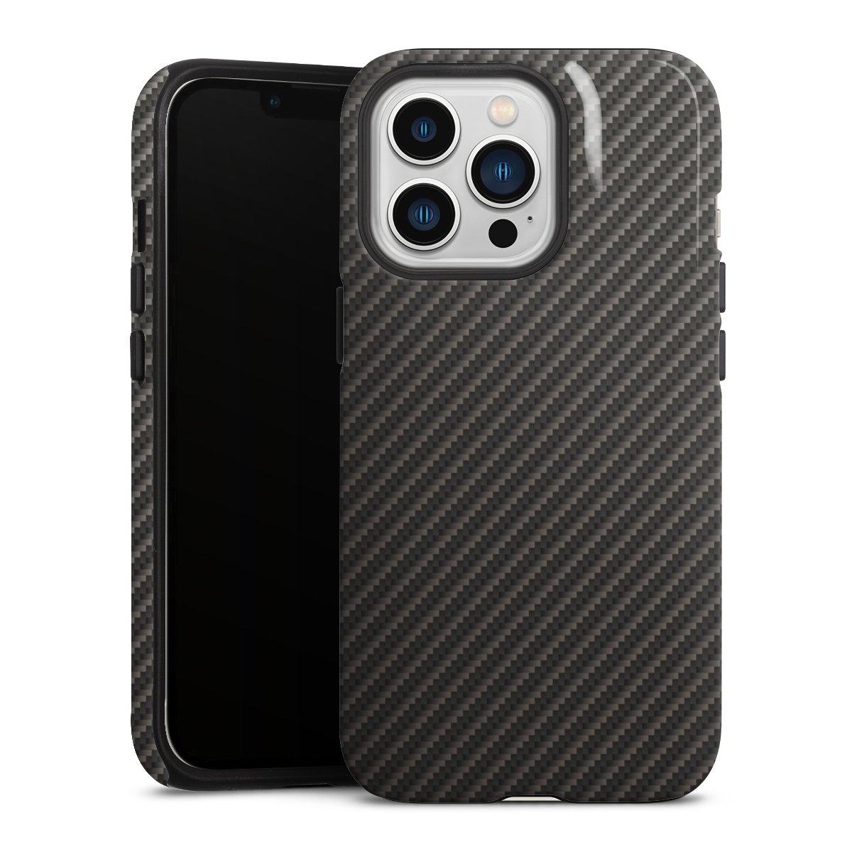 iPhone 13 Pro Handy Panzer Handyhülle robuste Outdoor Hülle Schutzhülle glänzend Metallic Look Carbon Muster Tough Case