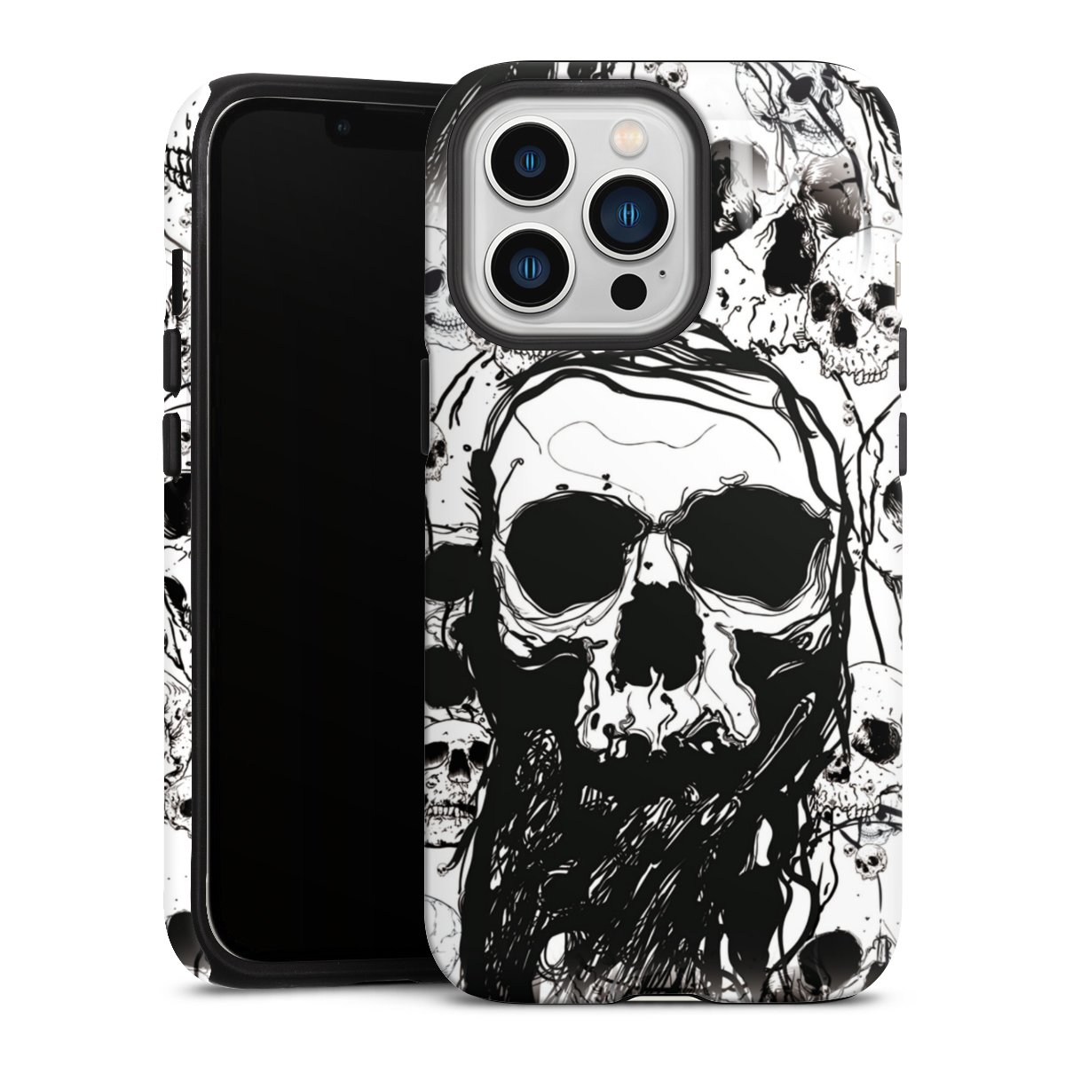 iPhone 13 Pro Handy Panzer Handyhülle robuste Outdoor Hülle Schutzhülle glänzend Totenkopf Halloween Tough Case