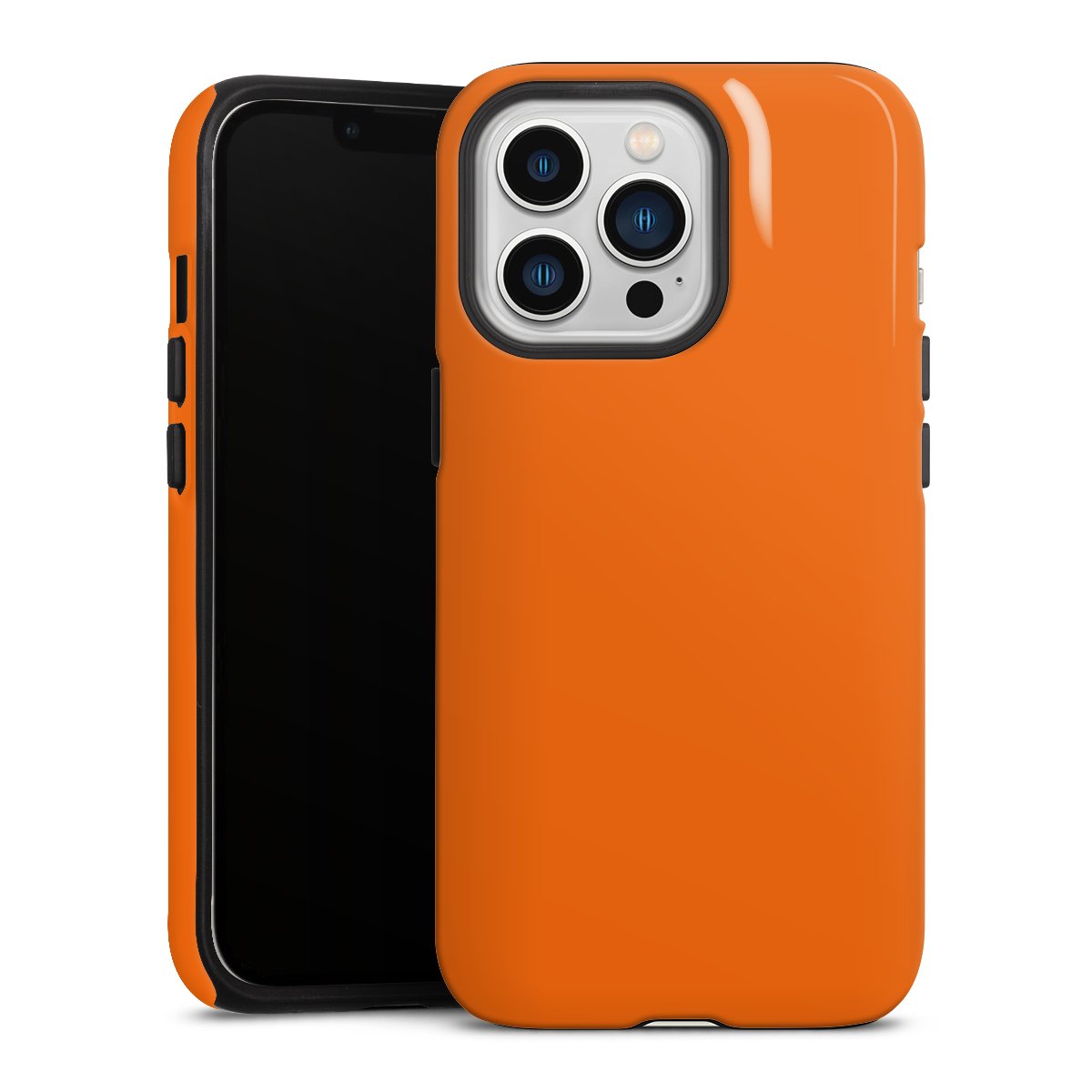 iPhone 13 Pro Handy Panzer Handyhülle robuste Outdoor Hülle Schutzhülle glänzend Orange Colour Unicoloured Tough Case