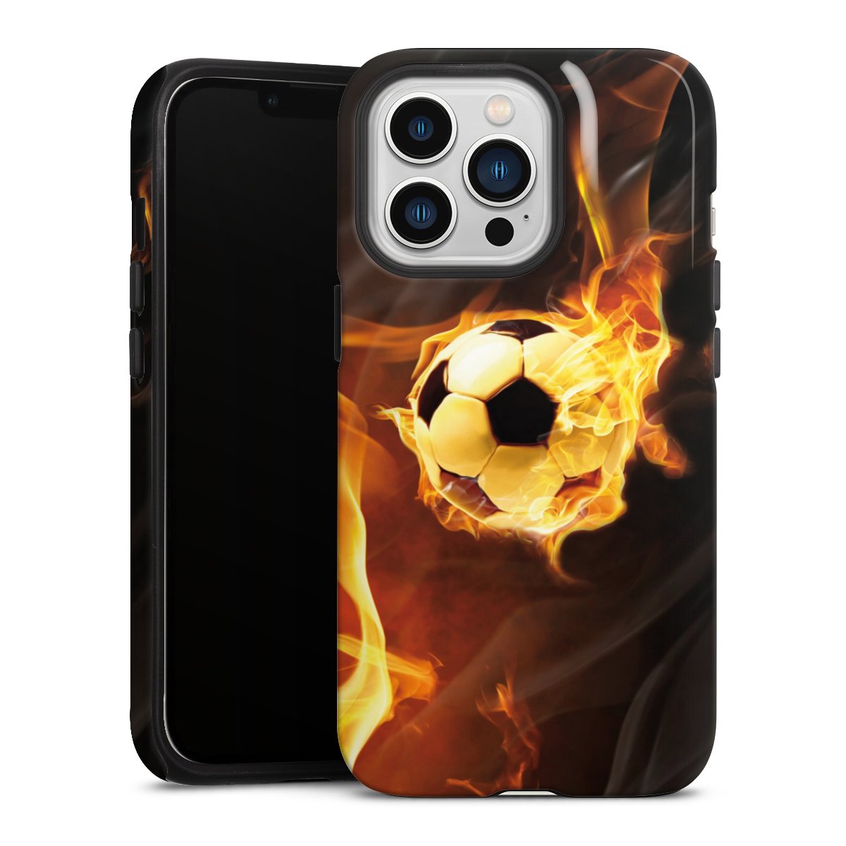 iPhone 13 Pro Handy Panzer Handyhülle robuste Outdoor Hülle Schutzhülle glänzend Ball Fire Soccer Tough Case