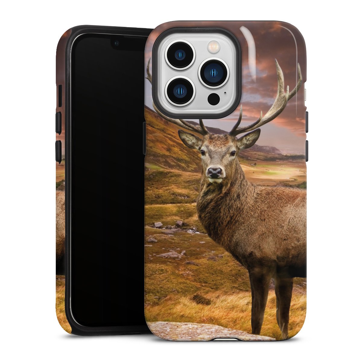 iPhone 13 Pro Handy Panzer Handyhülle robuste Outdoor Hülle Schutzhülle glänzend Meadow Mountain Deer Tough Case