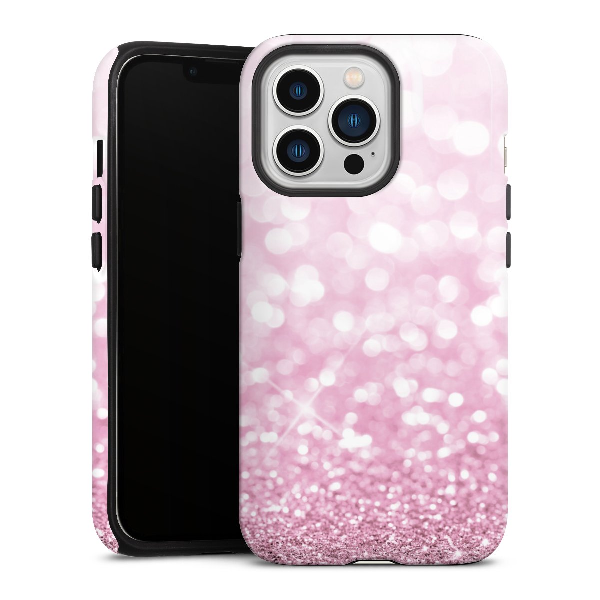 iPhone 13 Pro Handy Panzer Handyhülle robuste Outdoor Hülle Schutzhülle glänzend Glitzer Pink Shine Tough Case