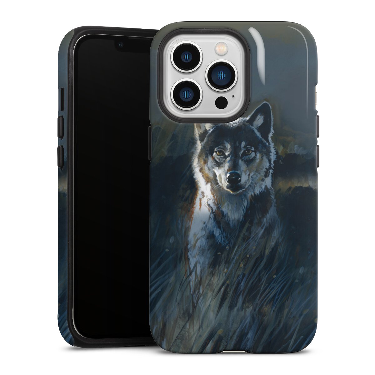 iPhone 13 Pro Handy Panzer Handyhülle robuste Outdoor Hülle Schutzhülle glänzend Nature Wolf Painting Tough Case