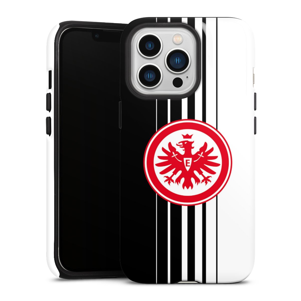 iPhone 13 Pro Handy Panzer Handyhülle robuste Outdoor Hülle Schutzhülle glänzend Stripes Eintracht Frankfurt Official Licensed Product Tough Case