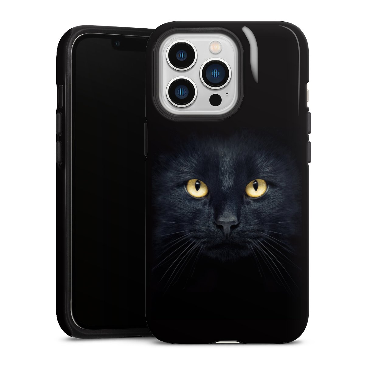 iPhone 13 Pro Handy Panzer Handyhülle robuste Outdoor Hülle Schutzhülle glänzend Eye Cat Black Tough Case