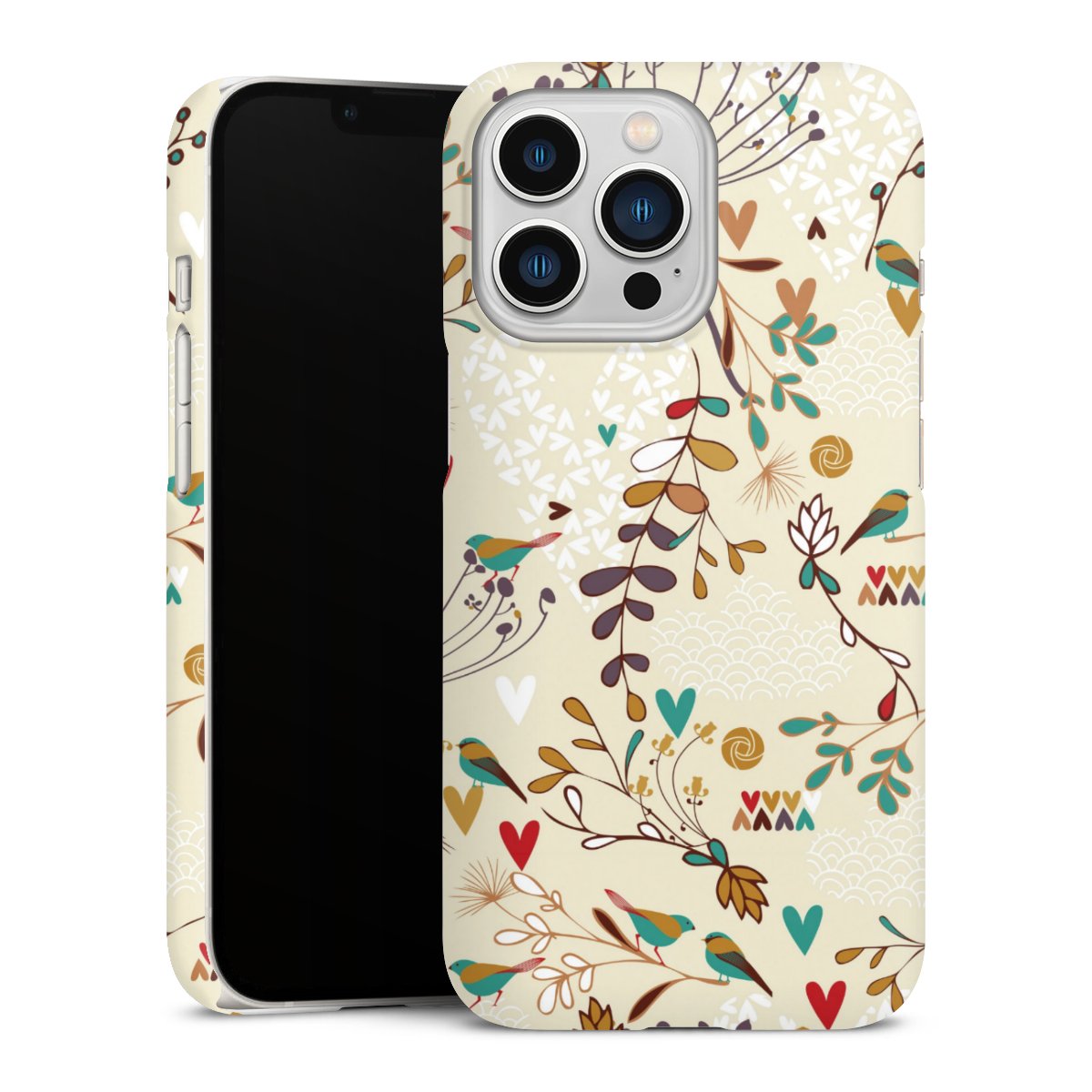 iPhone 13 Pro Handy Premium Case Smartphone Handyhülle Schutzhülle matt Bird Flowers Retro Premium Case